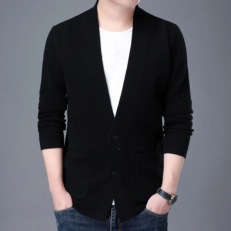 Men's V-Neck Knitted Cardigan Loose Comfortable Business Casual Sweater Jacket