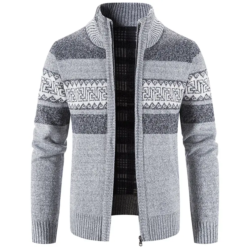 Men's Casual Stand Collar Knit Cardigan Sweater Coat