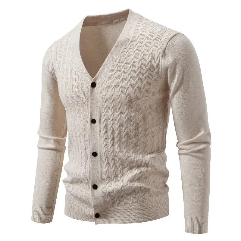 Men's Long Sleeve Classic V-Neck Button-Front Knitted Cardigan Sweater