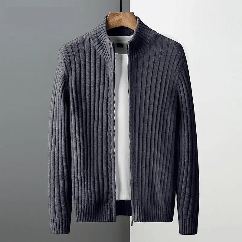 Men's Loose Fit Knitted Zipper Cardigan Solid Long Sleeve Sweater Jacket