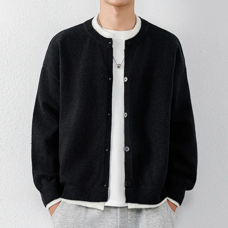 Men's Casual Trendy Round Neck Knitted Cardigan Jacket