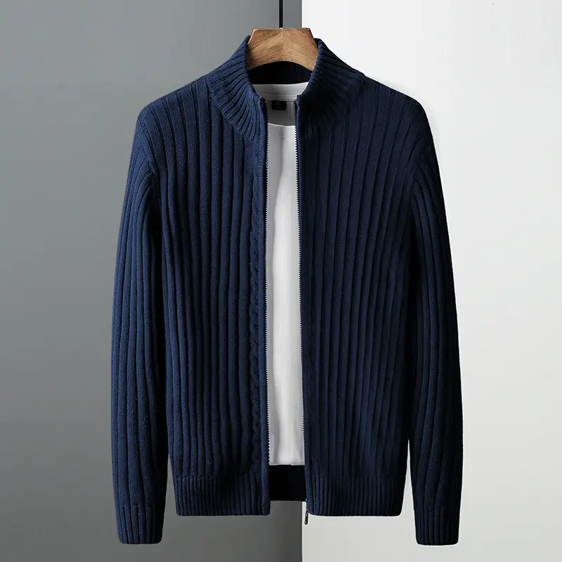 Men's Loose Fit Knitted Zipper Cardigan Solid Long...