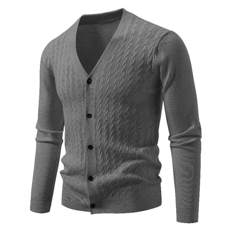 Men's Long Sleeve Classic V-Neck Button-Front Knit...