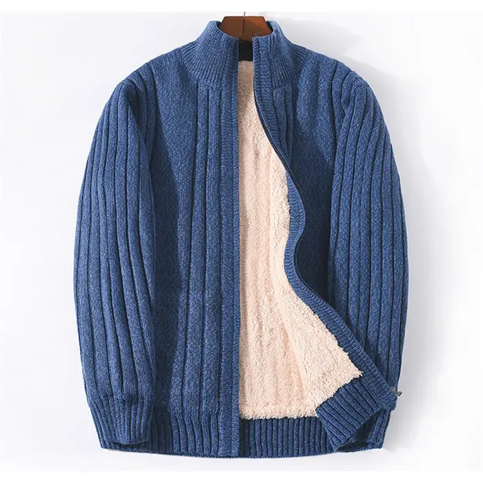 Winter Sweater Coat Male Lamb Cashmere Knitted Cotton Polyester Thicken Warm Cardigan Men