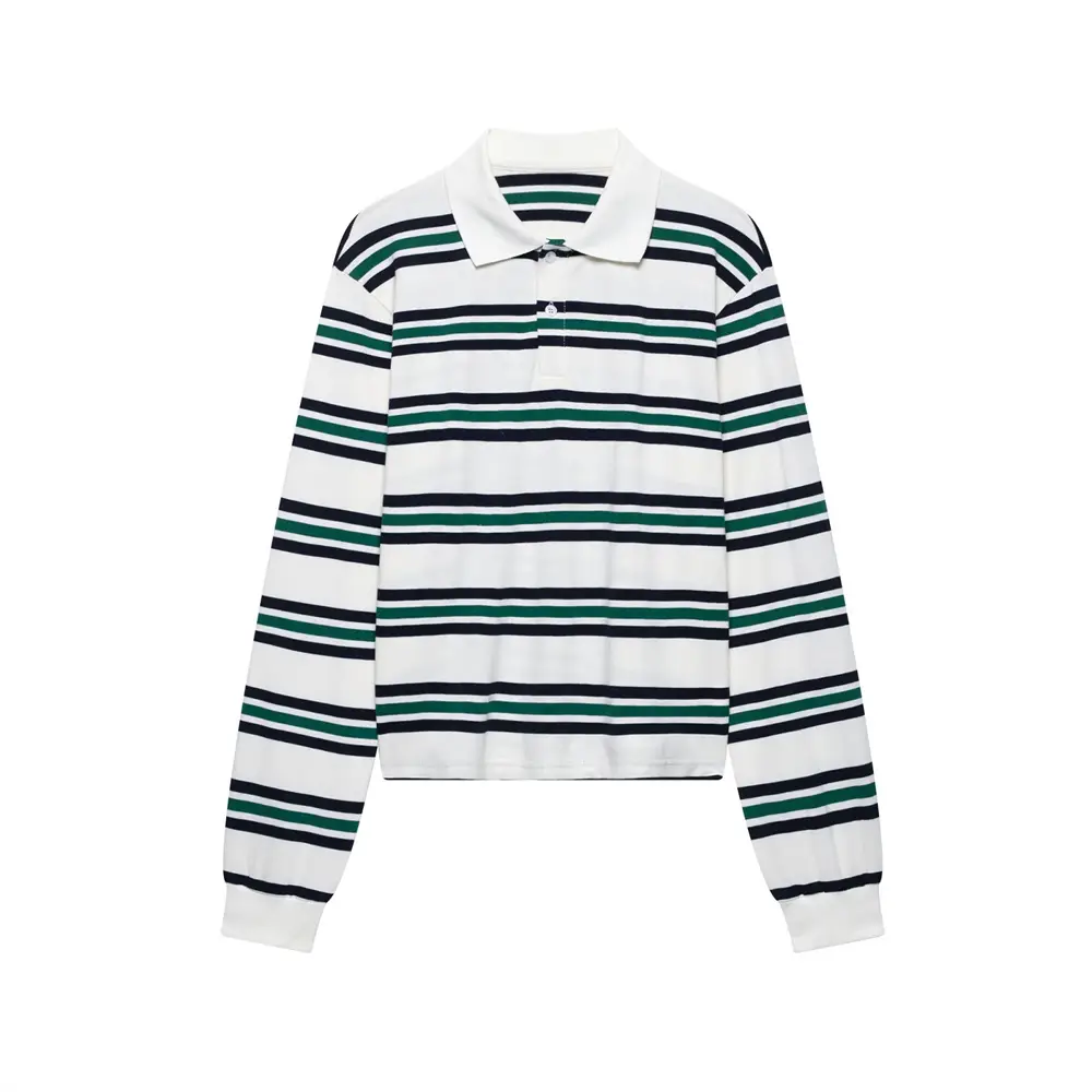 Women's Long-Sleeved Striped Polo Shirt