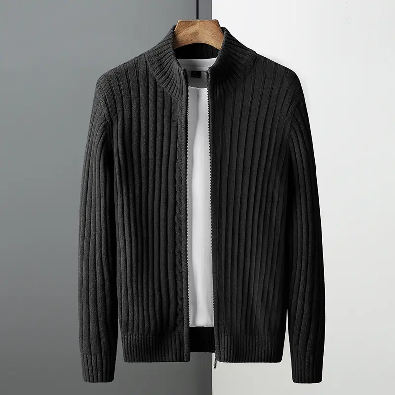 Men's Loose Fit Knitted Zipper Cardigan Solid Long Sleeve Sweater Jacket