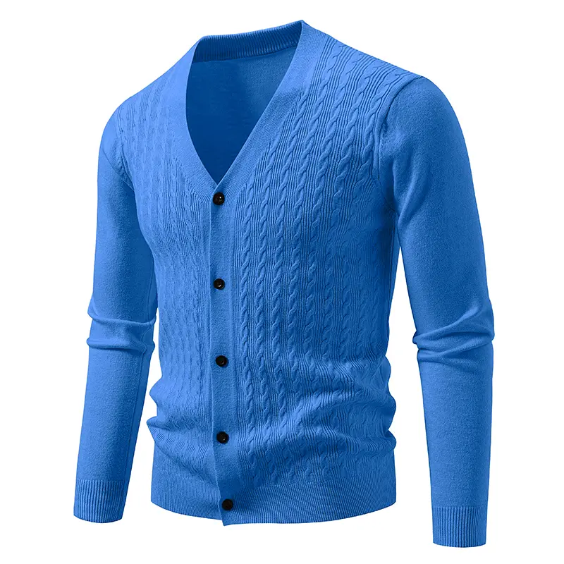 Men's Long Sleeve Classic V-Neck Button-Front Knitted Cardigan Sweater