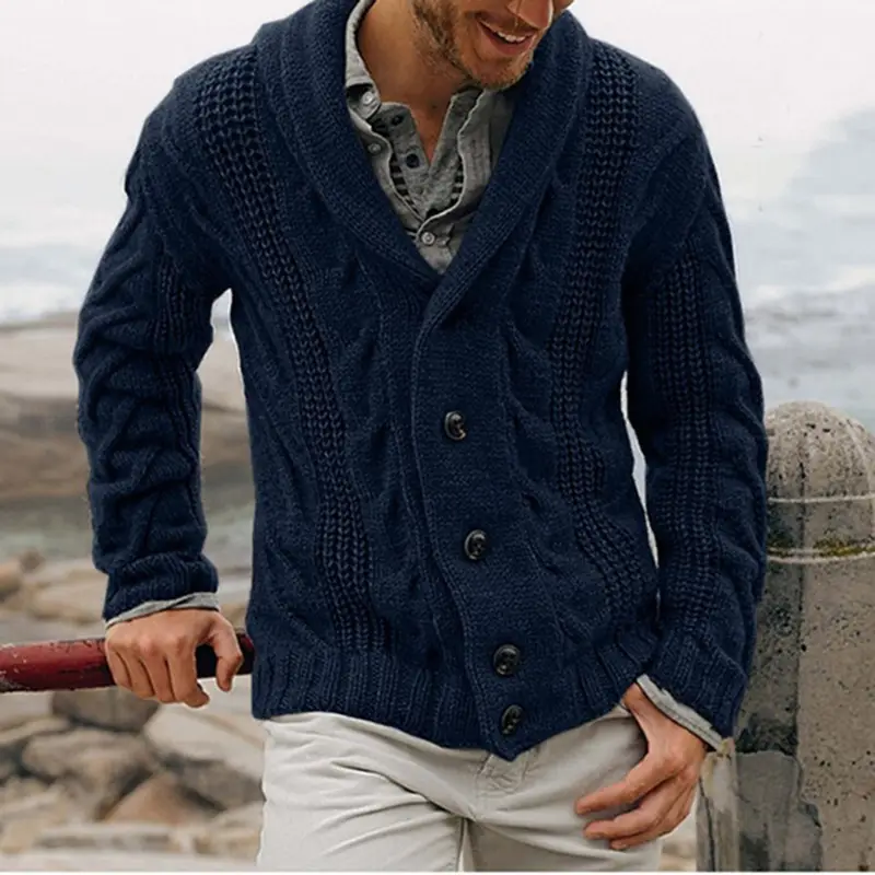 Men's Single-Breasted Loose Fit Coarse Knit Cardigan Sweater