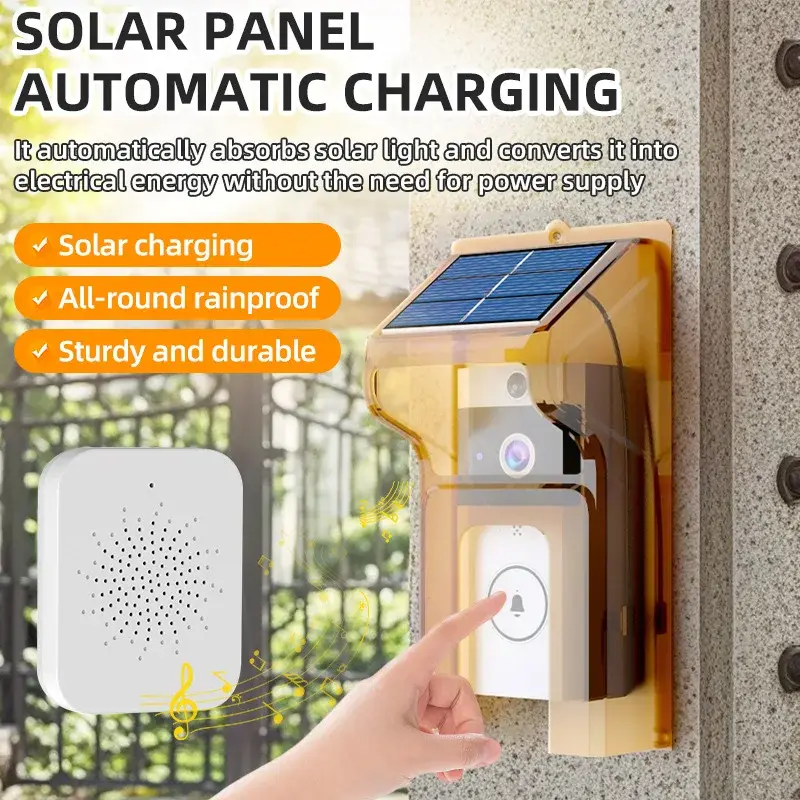 Solar-Powered Wifi Visual Doorbell Camera With Night Vision Two-Way Intercom Smart Home HD