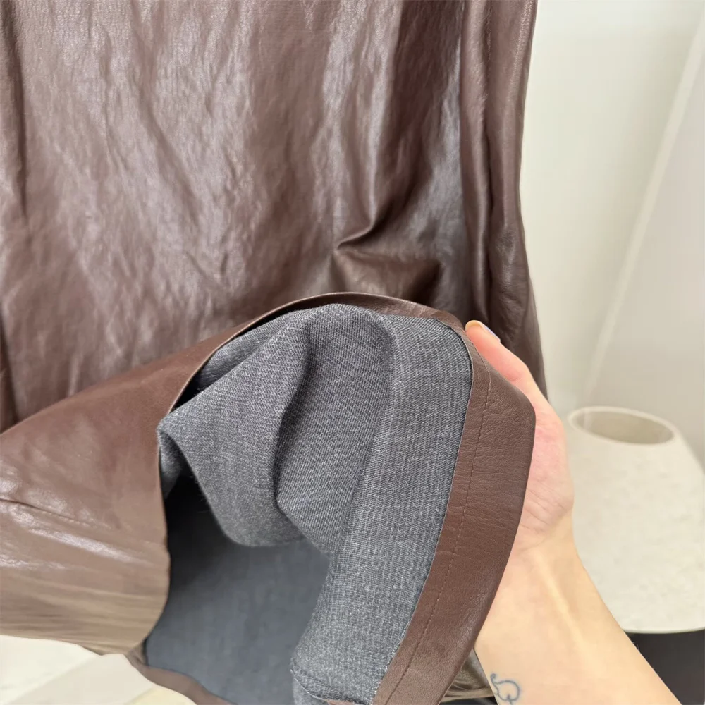 Women's Fashion Temperament High-Waist Leather-Eff...