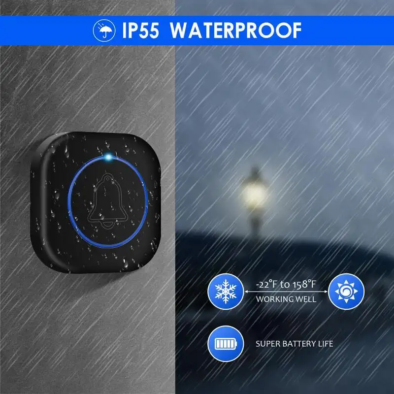 Waterproof Smart Wireless Doorbell Easy Install With Clear Sound