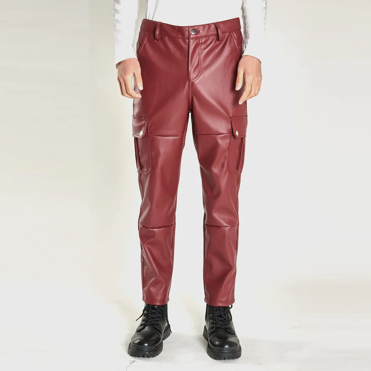 Leather Pants Men's Casual Pant Fashion PU Pants Loose Comfort Trousers