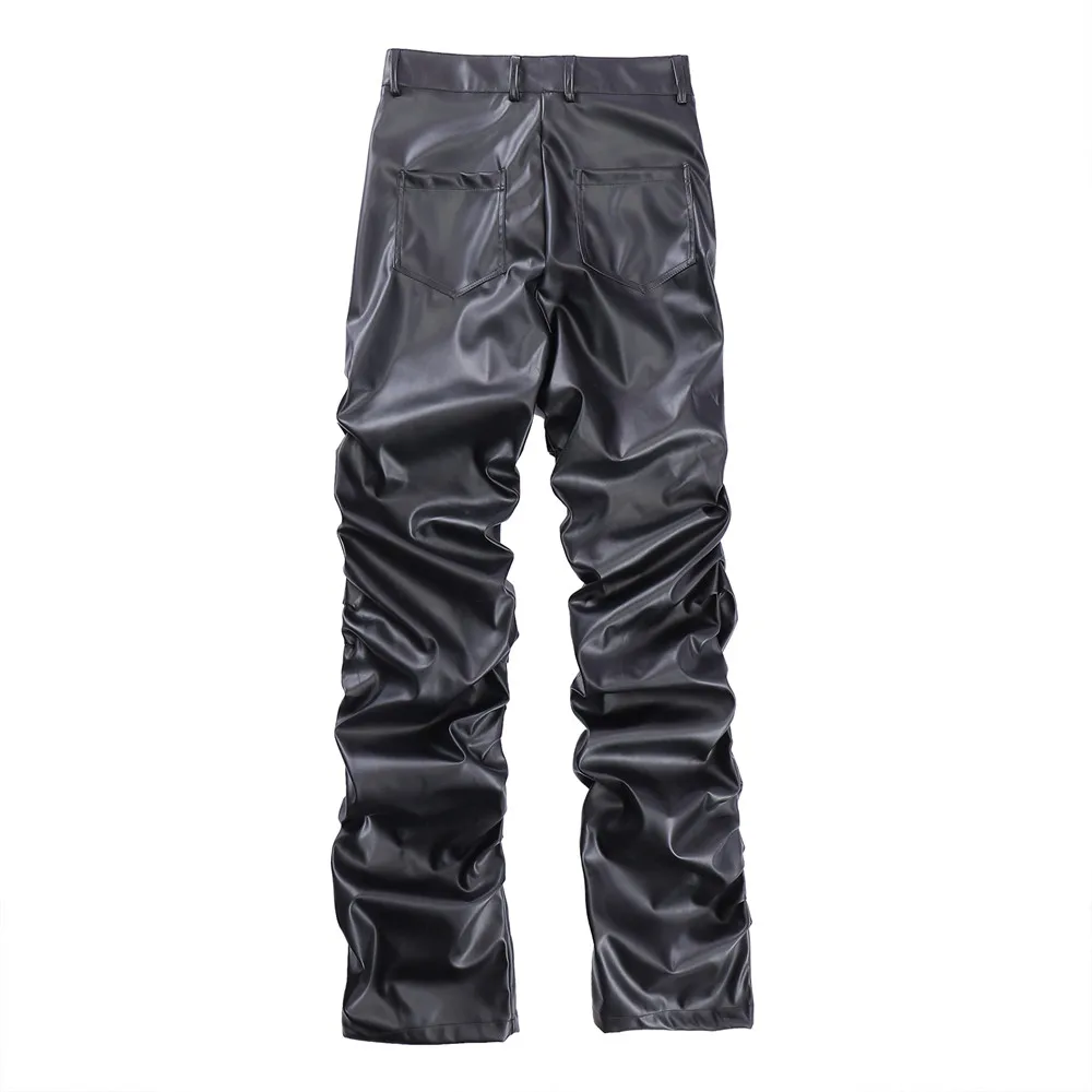 Shiny Pleated Men's Leather Pants Baggy Pants