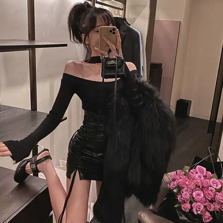 Fashion Women's Sexy Clubwear High-Waisted Lace-Up Mini Skirt