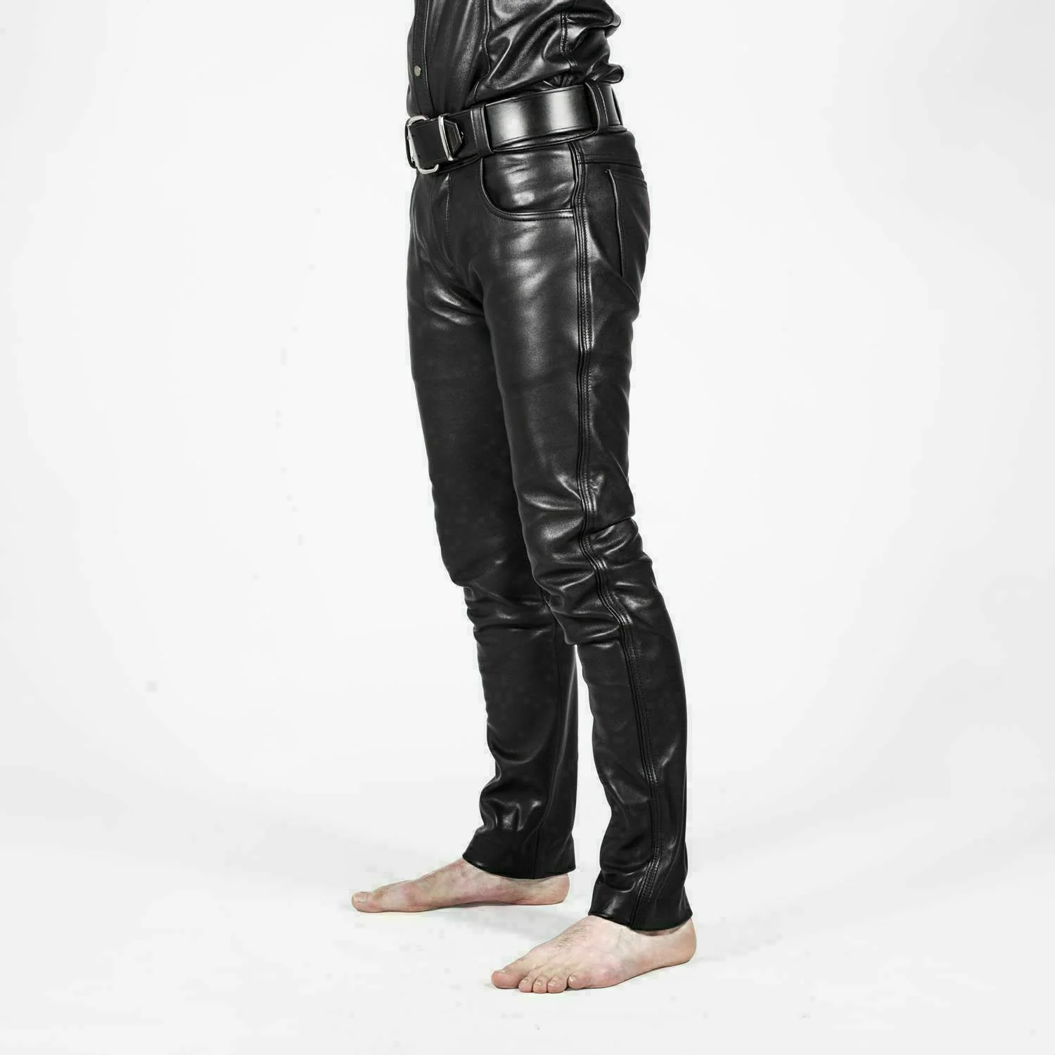 Men Faux Leather Pants PU Black Slim Fit Leather Trousers For Male