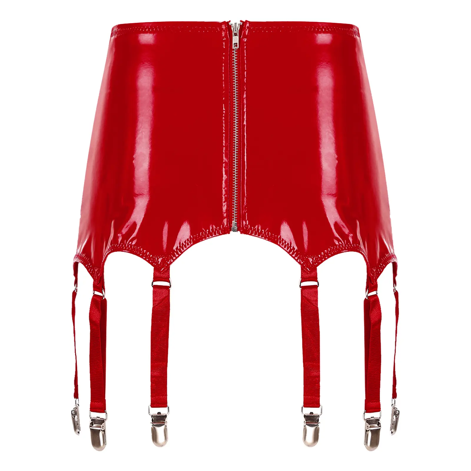 Women's Patent Leather Mini Skirt with Garters Metal Clip Clubwear Costume