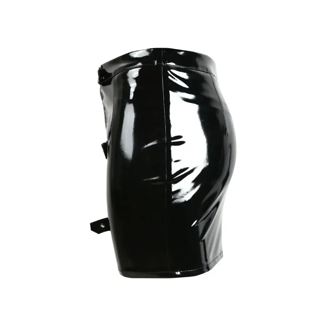 Women's Sexy Shiny Bodycon Mini Skirt Zip-Up Buckle Wet Look Latex Black Leather Slim Skirt