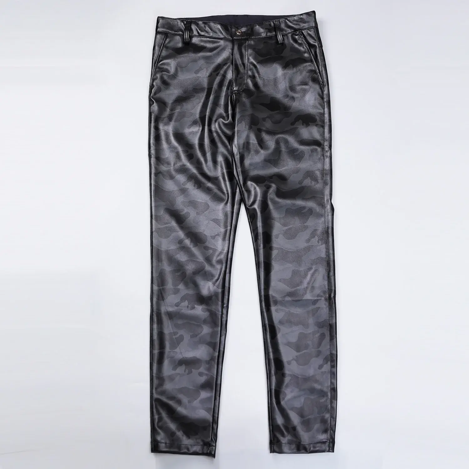 Men Leather Pants Skinny Fit Elastic Style Fashion PU Leather Trousers Pants Thin