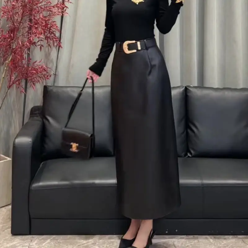 Women's High-End Versatile Black Elegant Leather D...