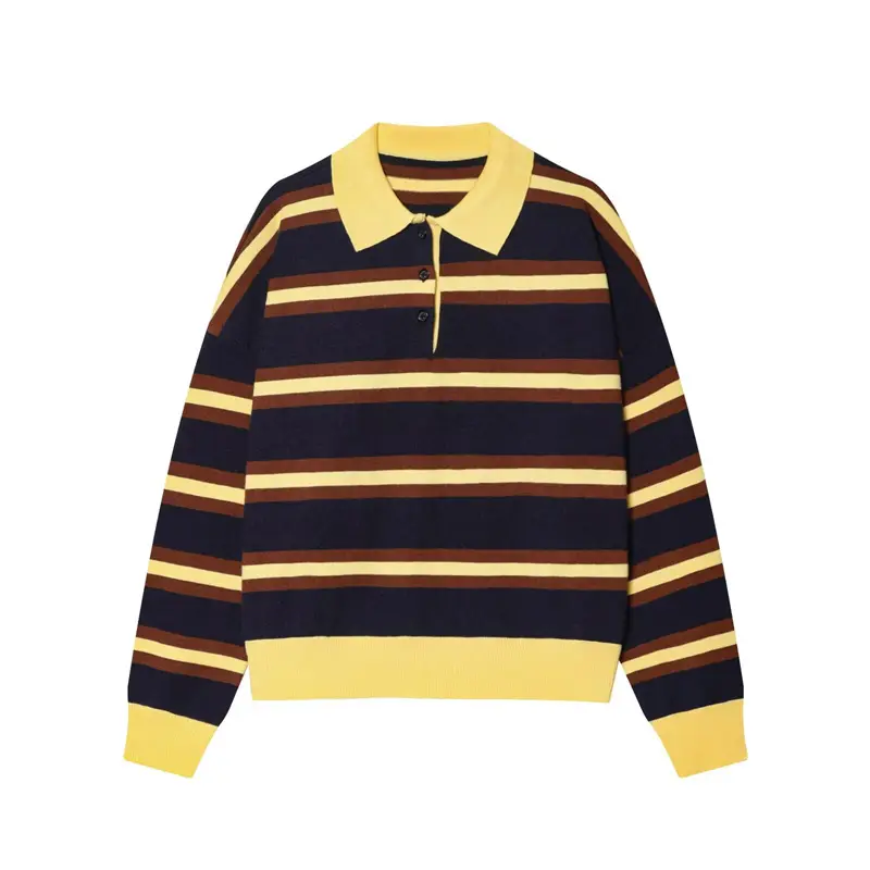 Women's Striped Knit Polo Shirt Fashion