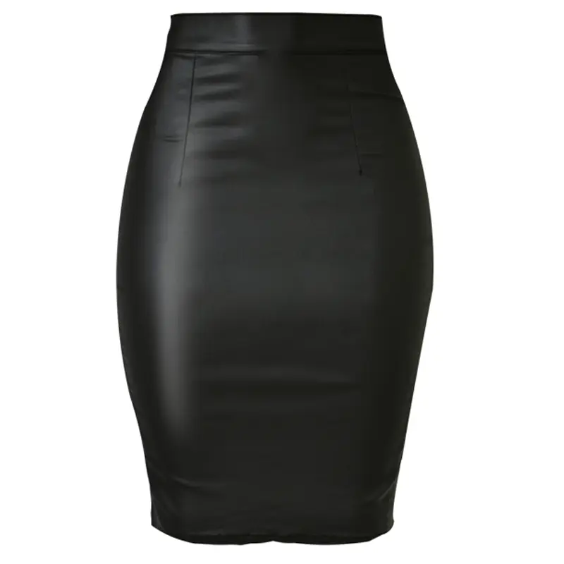Women's Stretch Faux Leather High-Waist Slim Split Skirt Office Lady Formal Workwear