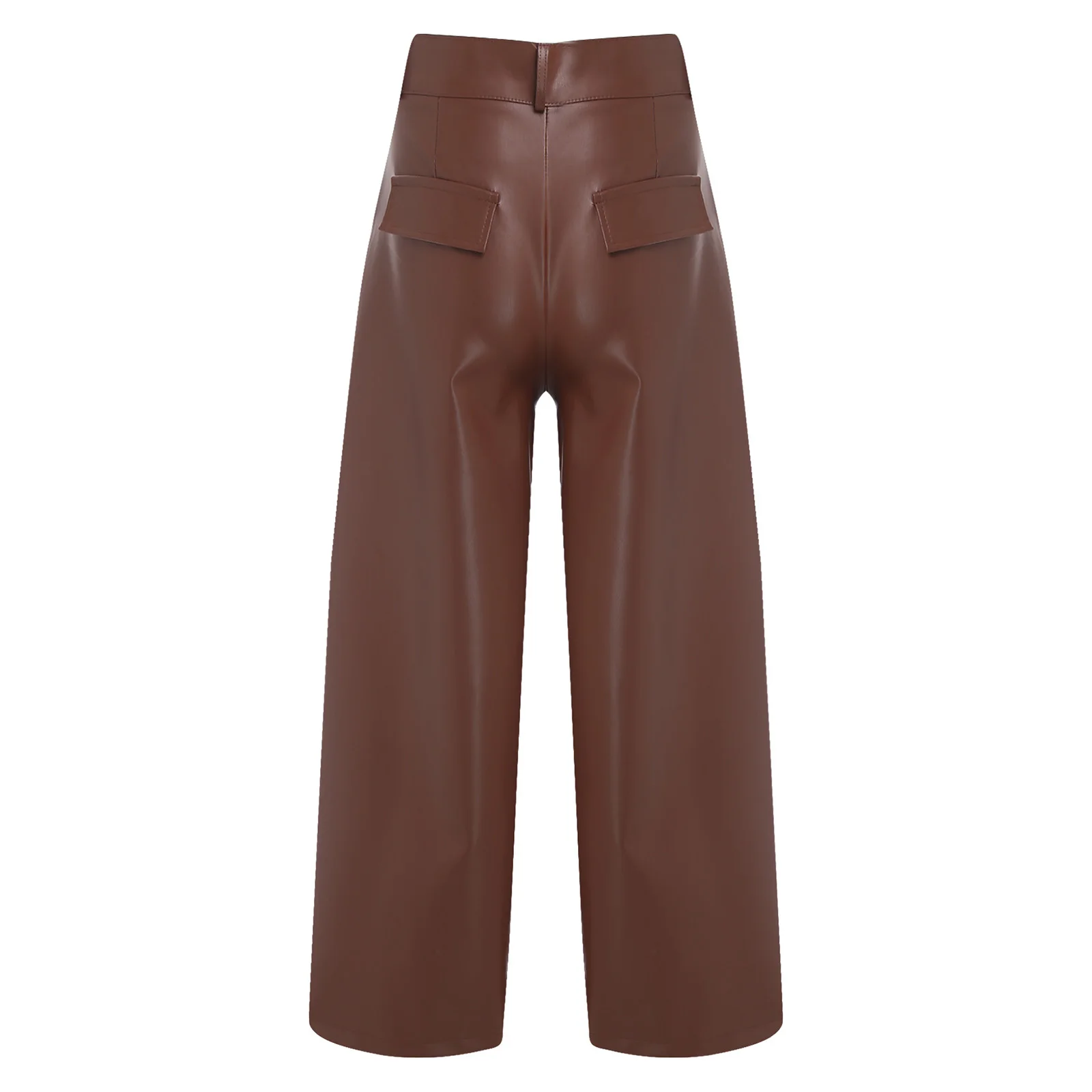 Men Stylish Matte Faux Leather Pants High Waist Pockets Loose Straight Trousers