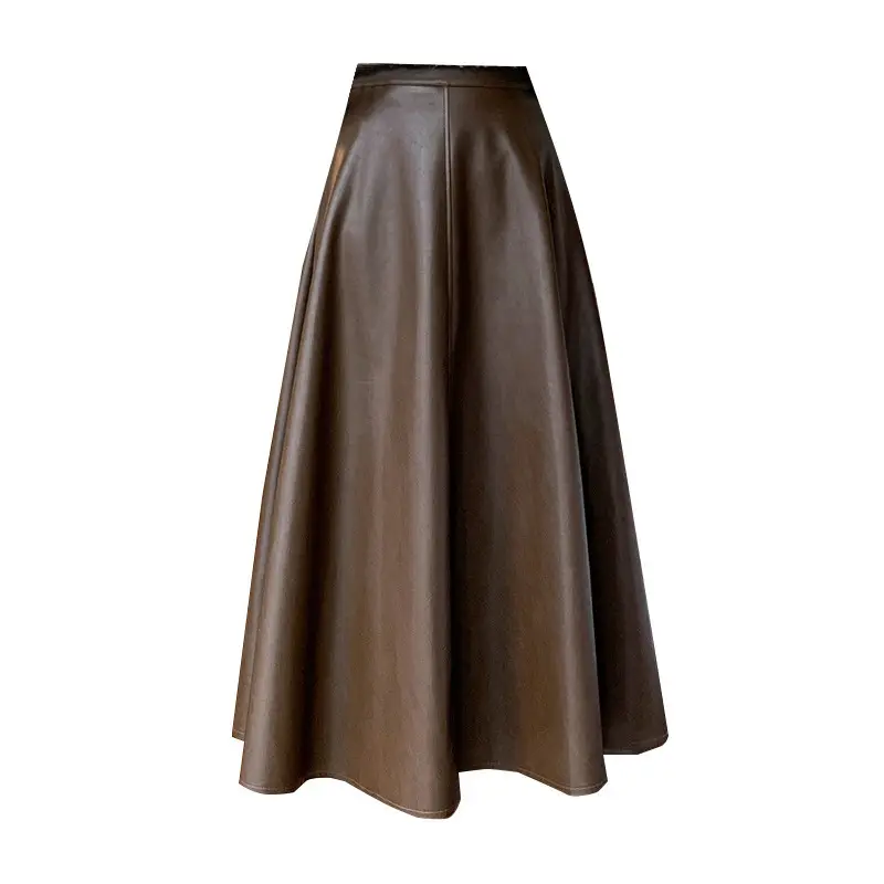 Women's Umbrella Skirt Large Swing Leather Skirt High Waist Midi Skirt