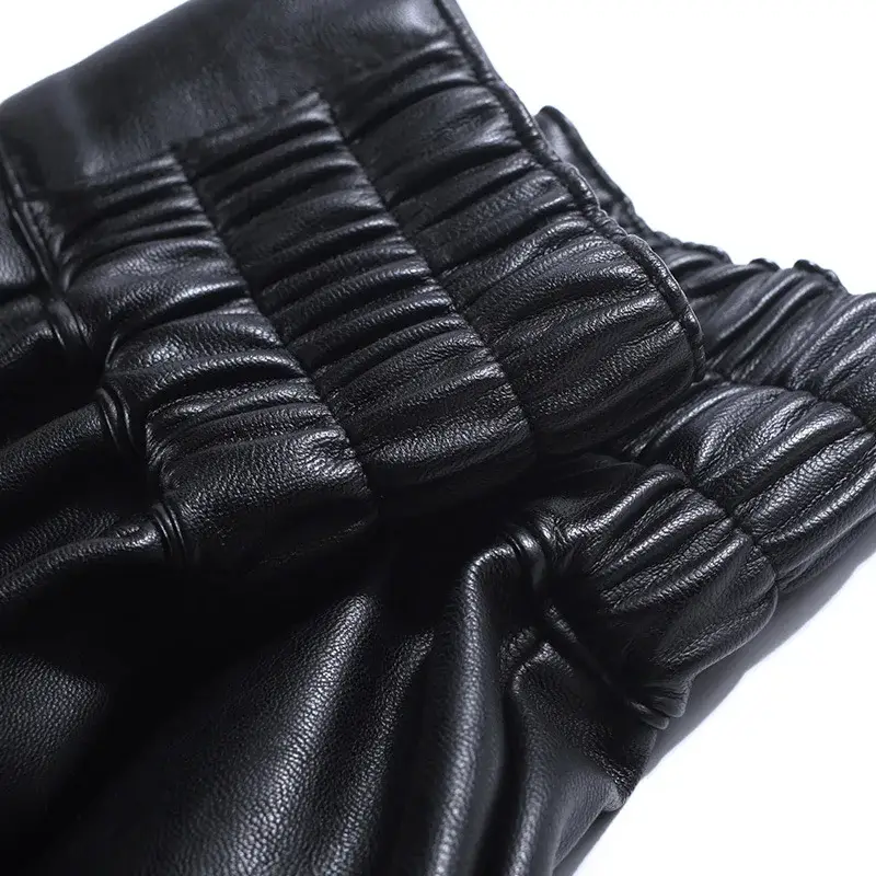 Sexy Elastic Waist PU Leather Pleated Mini Skirt Elegant Short Skirt for Women