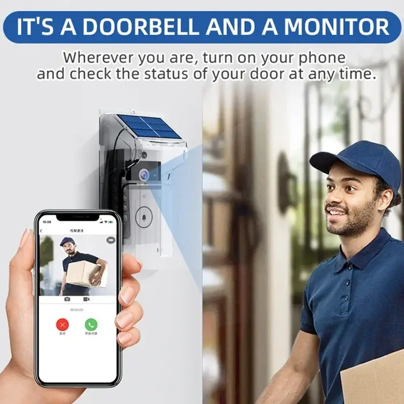 Solar-Powered Wifi Visual Doorbell Camera With Nig...