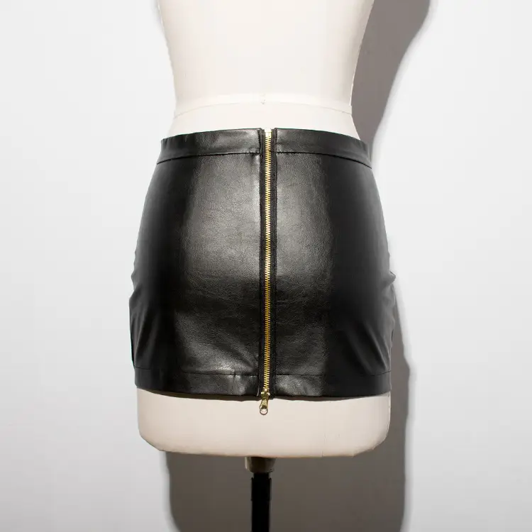 Faux Leather Tight Hip Pencil Skirt High Waist wit...