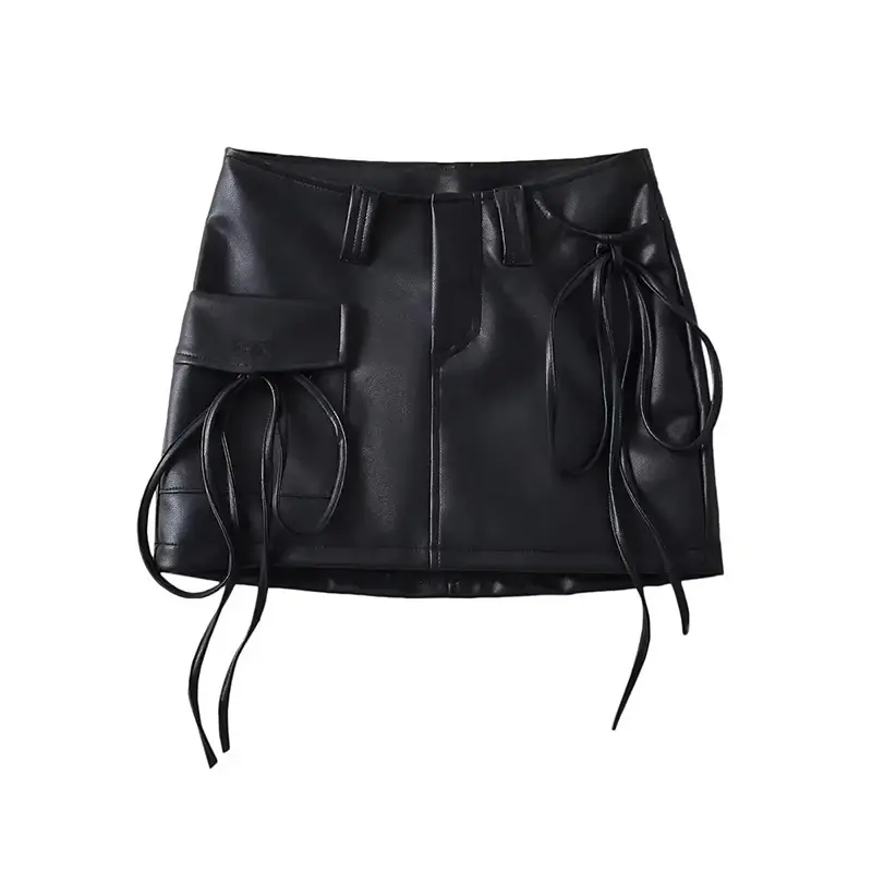 Women’s Fashion Lace-Up PU Leather Mini Skirt wi...