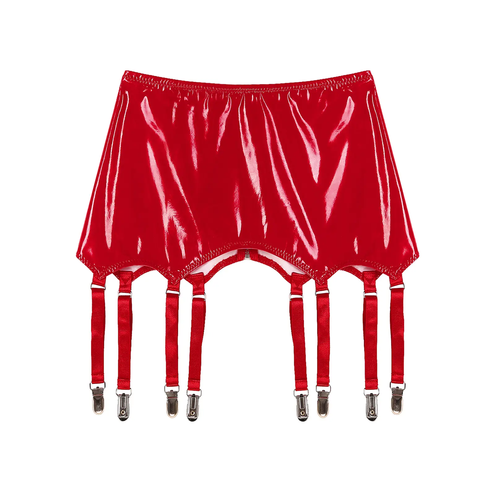 Women's Patent Leather Mini Skirt with Garters Metal Clip Clubwear Costume