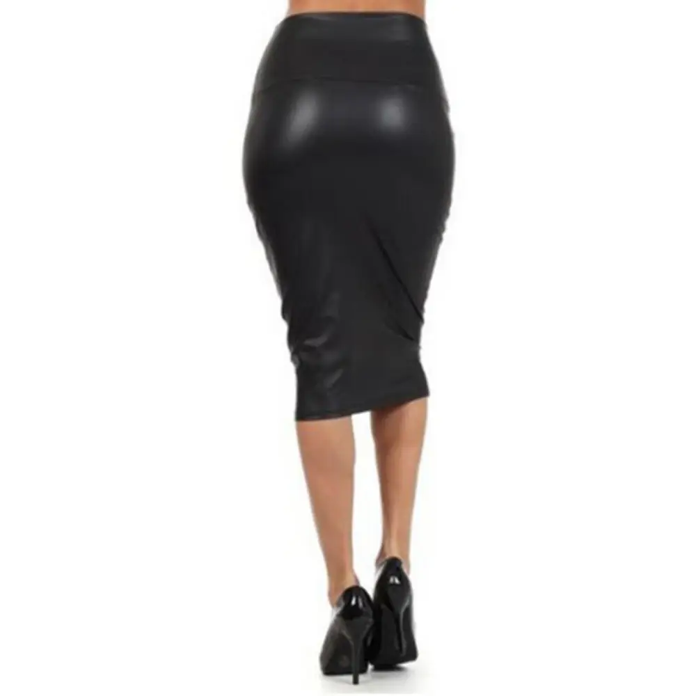 High-Waist Vintage Club Bodycon PU Leather Slim Midi Skirt