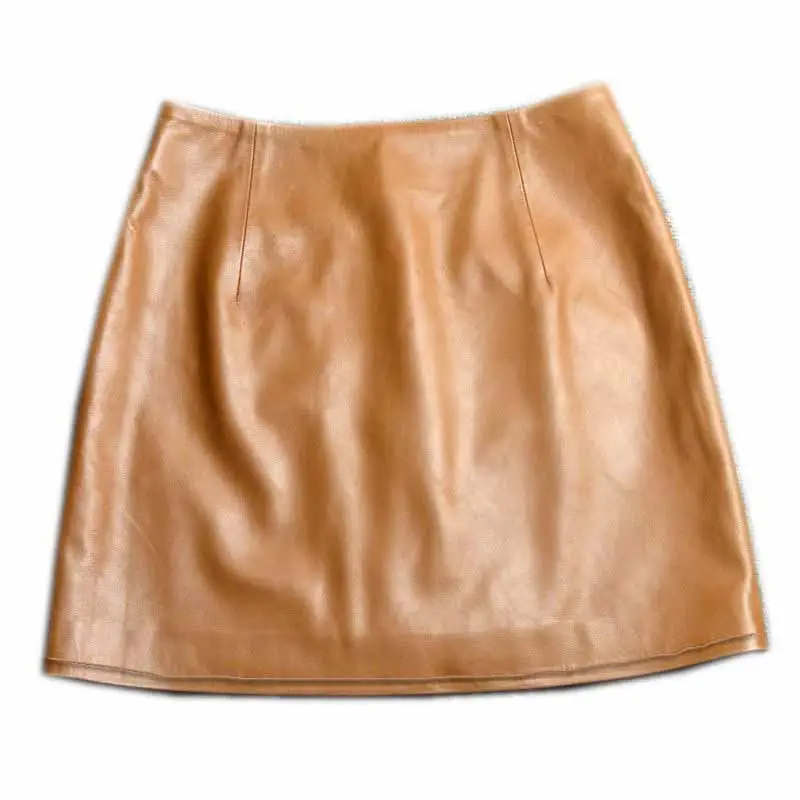 Women's Genuine Sheepskin Leather Slim Fit High-Waisted Wrap Mini Skirt