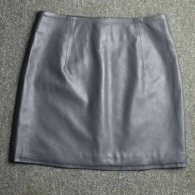 Women's Genuine Sheepskin Leather Slim Fit High-Waisted Wrap Mini Skirt