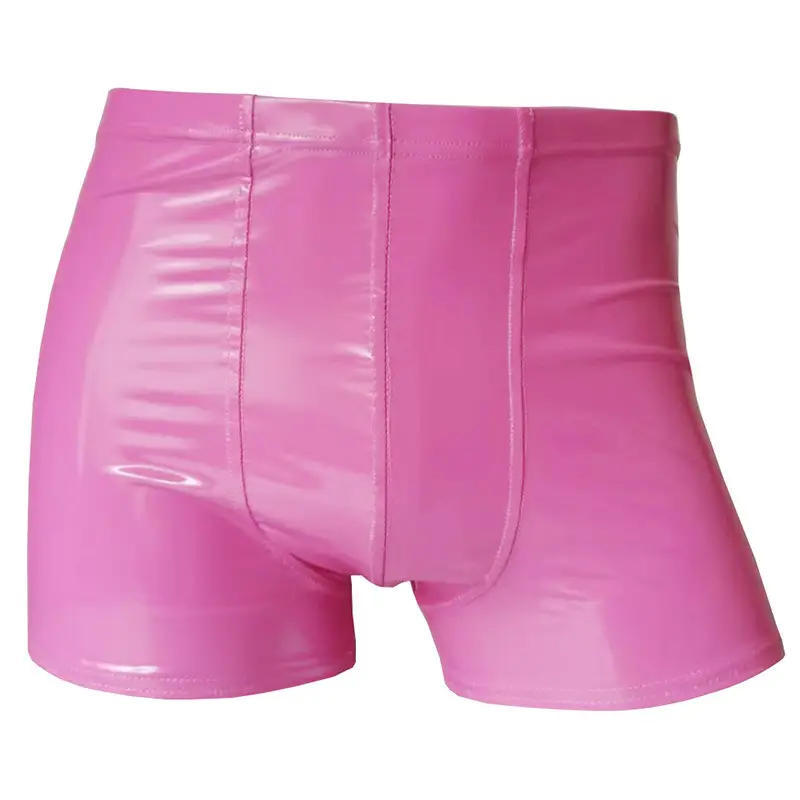 Men's Glossy Faux PU Leather Shorts Sexy Elastic Waist Style
