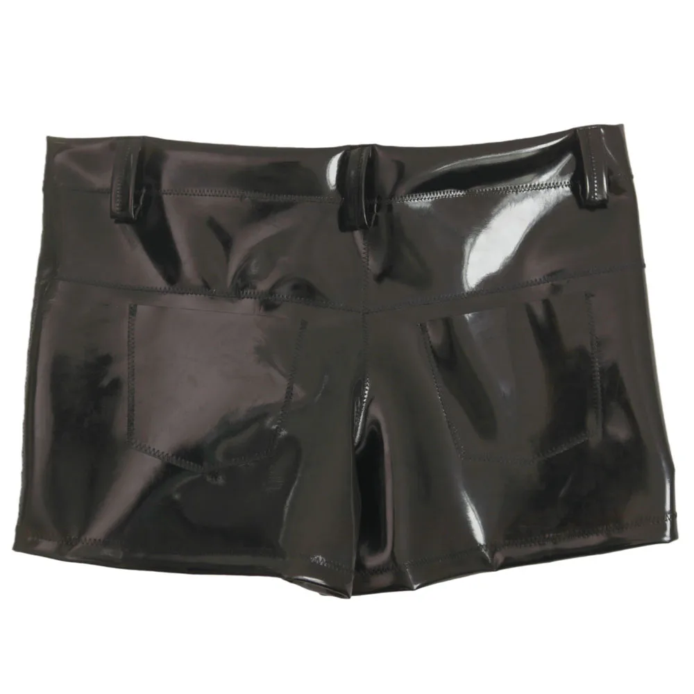Men's Wet Look PU Leather Shorts with Zipper Tight Fit