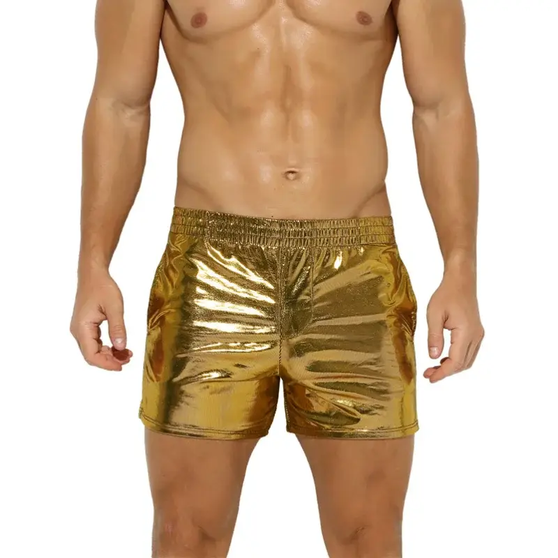 Men's Metallic Shiny Faux Leather Shorts Sexy Low-Rise Casual Style