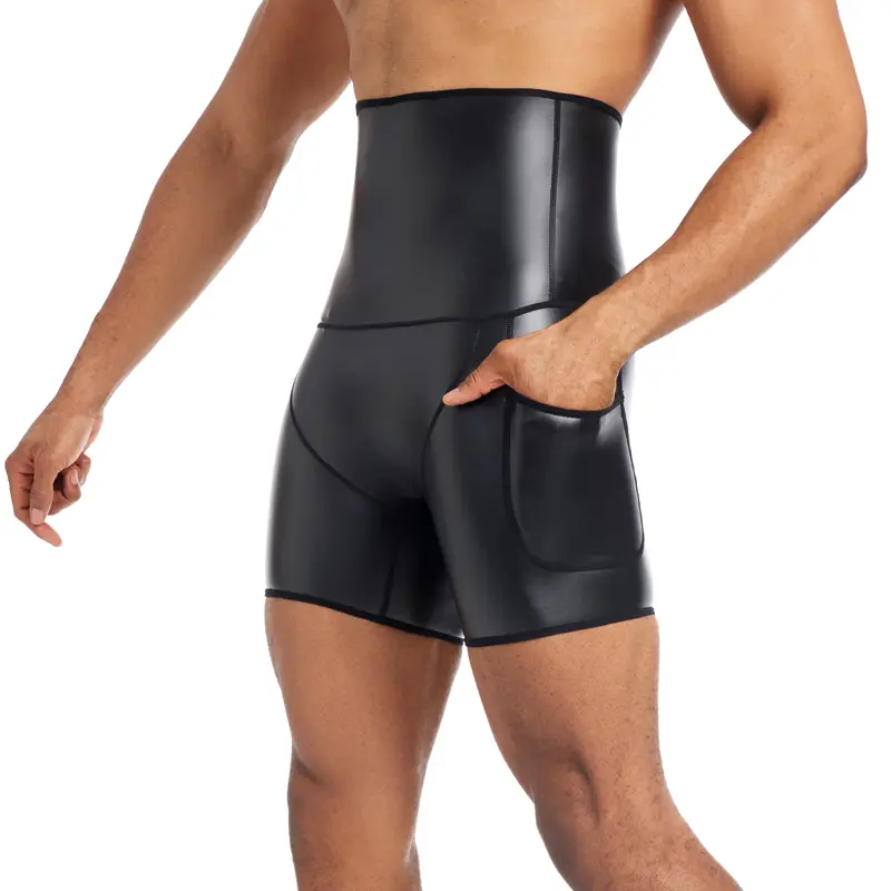 Men’s High-Waist Stretch Leather Fitness Jogging...