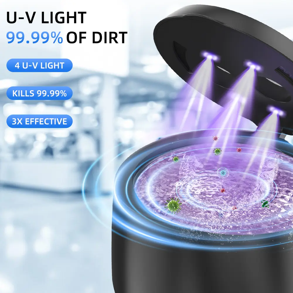 Ultrasonic Cleaning Machine Portable Aligner Cleaner with UV-Light 4 Modes Digital Timer Rechargeable Dental Appliances