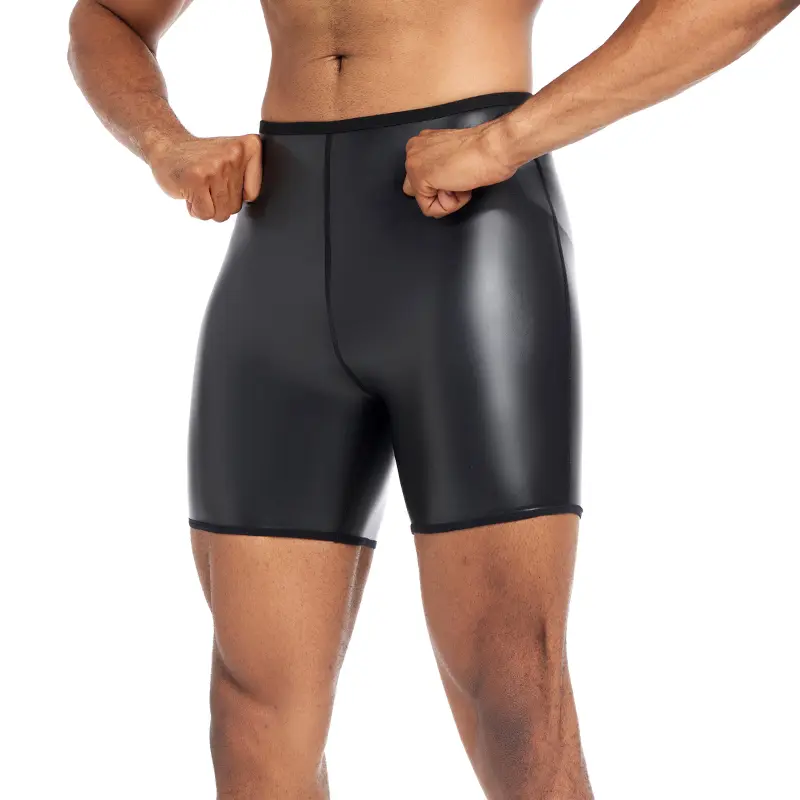 Men's PU Leather Shorts Elastic Waist Solid Color Style