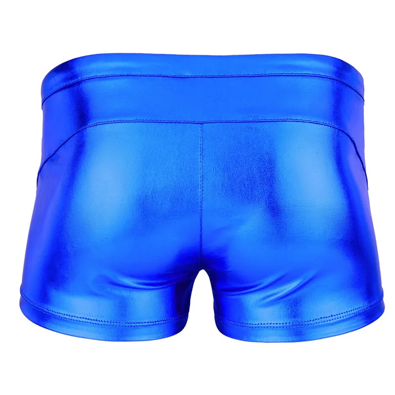 Men's Patent Leather Casual Shorts Elastic Waist Short Pants