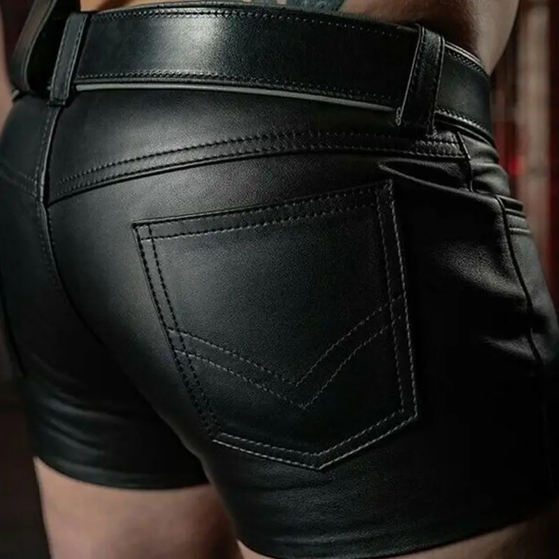 PU Leather Shorts For Men Sexy Punk Fashion Style