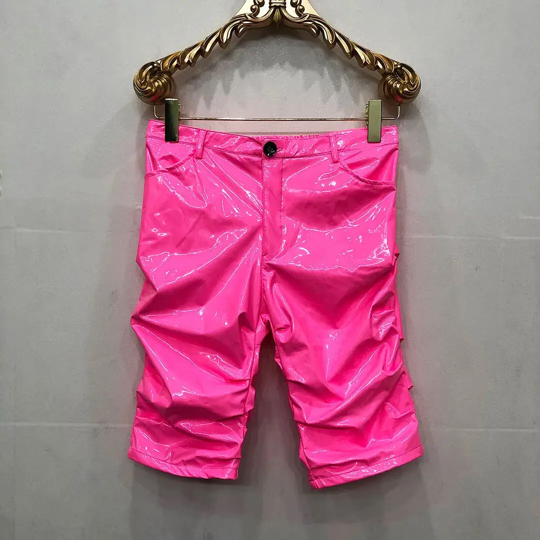 Men's Shiny Faux Latex Slim-Fit PU Shorts Solid Color