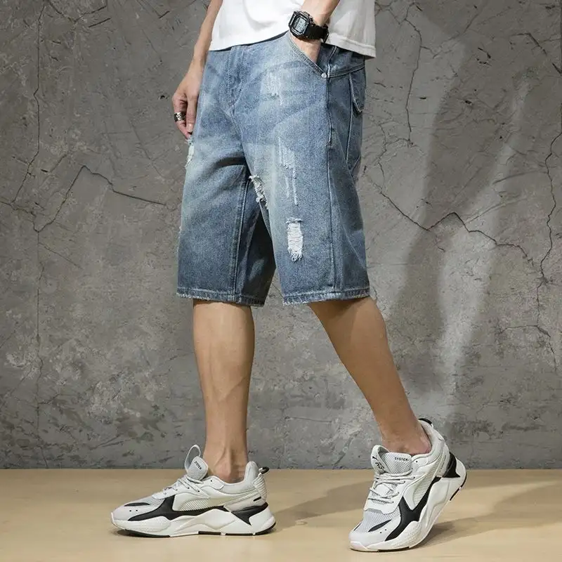 Short Jeans Pants for Men Half Long Man Denim Shorts