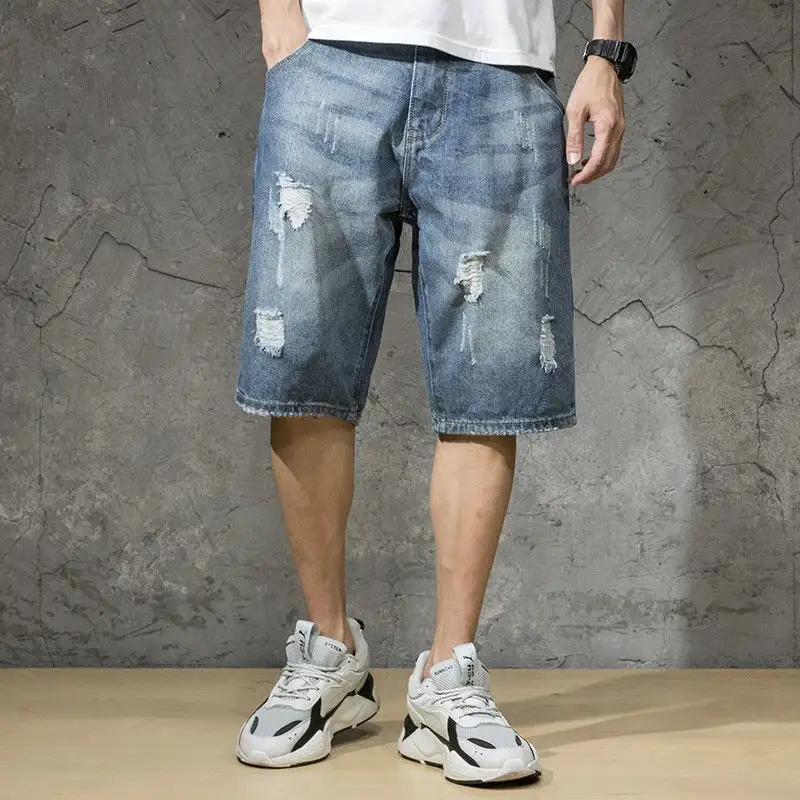 Short Jeans Pants for Men Half Long Man Denim Shorts