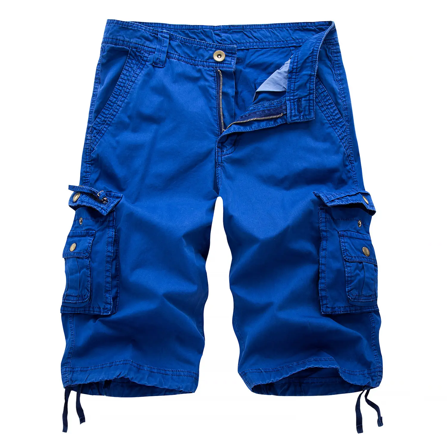 Solid Color Side Multi Pocket Workwear Shorts