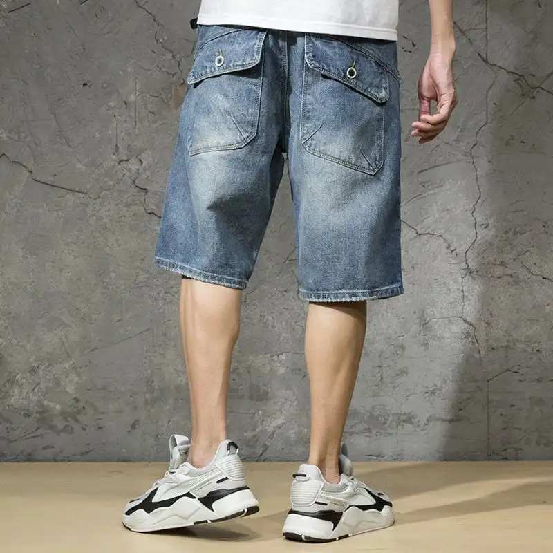 Short Jeans Pants for Men Half Long Man Denim Shorts