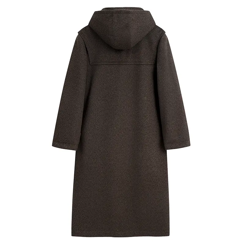Men's Fashion Long Flip Collar Trench Coat Cowhorn Button Wool Overcoat