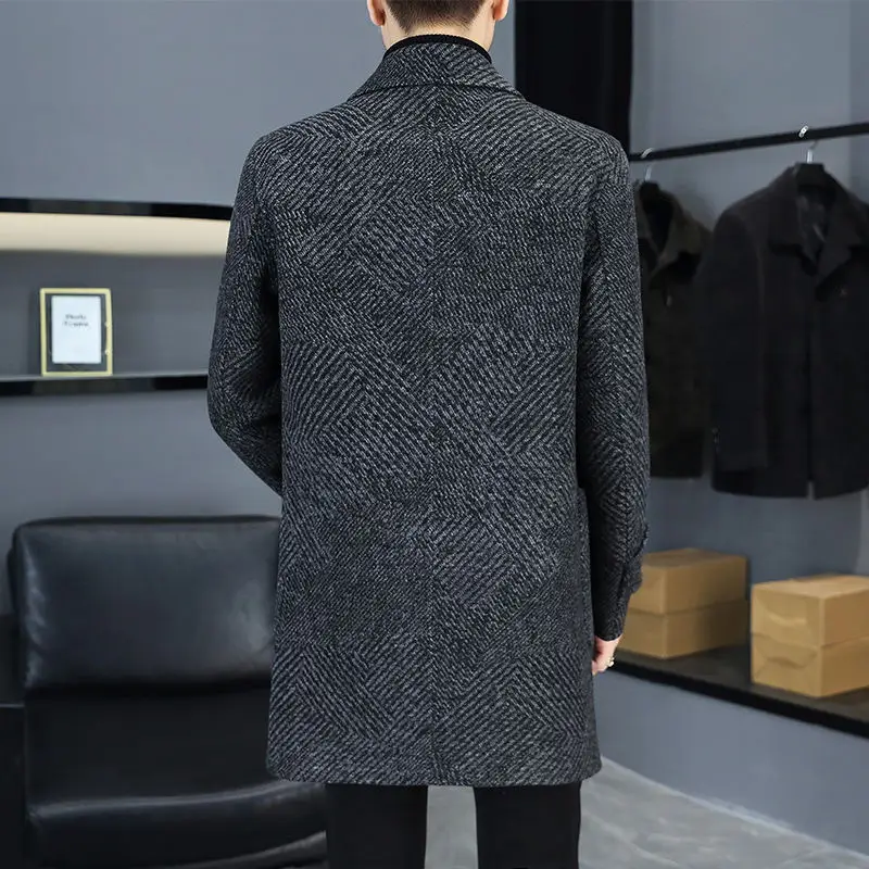 Double-Sided Woolen Coat Men's Mid-Length Casual Thickened Fashion Single-Button Business Casual Woolen Jacket